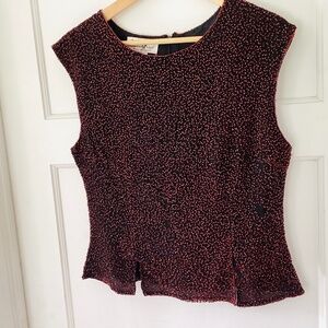 Vintage Beaded Black and Red top Silk Laurence Kazar size L tailored FLAW